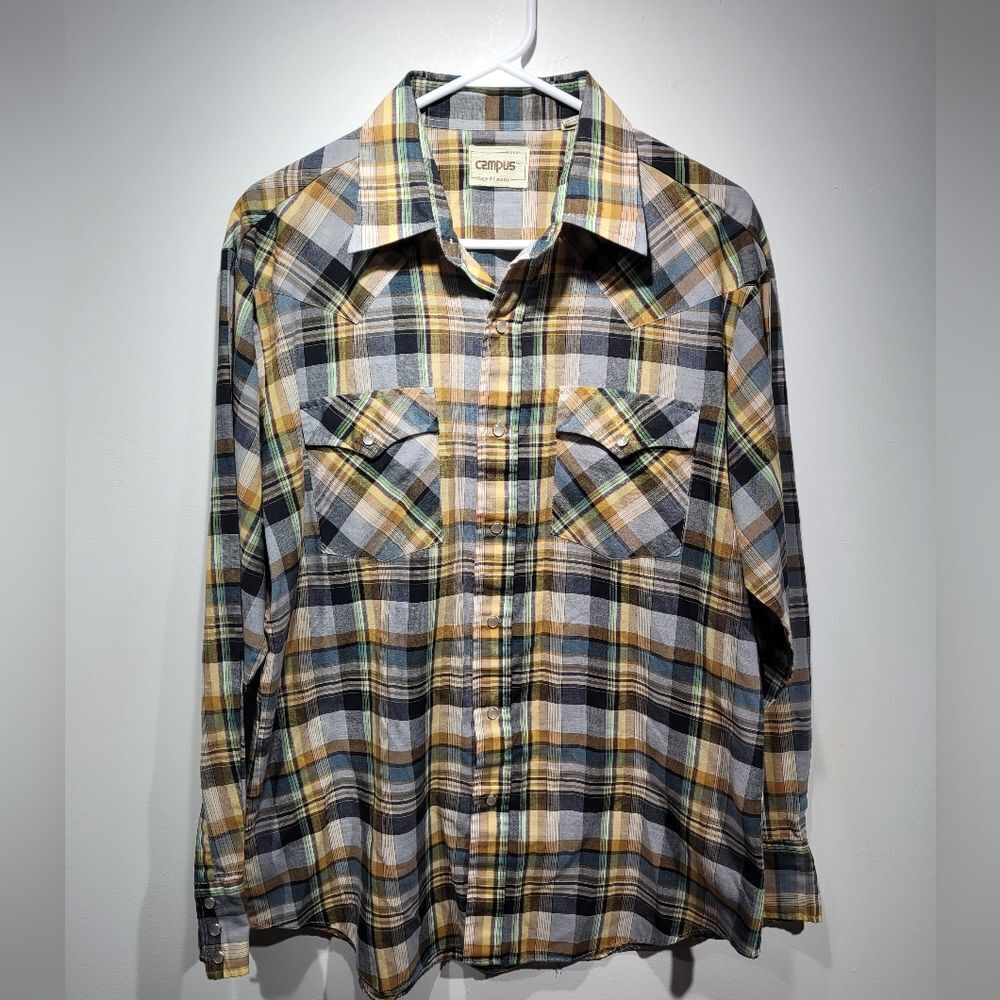 Campus rugged country plaid button up shirt‎